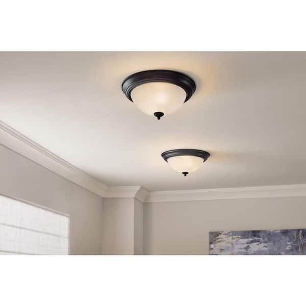 12.75 in. 2-Light Black Flush Mount Ceiling Light Fixture with Frosted Glass Shade (2-Pack)