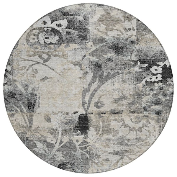 Chantille Machine Washable Indoor/Outdoor Abstract ACN2915 Black 8 ft. x 8 ft. Round Rug