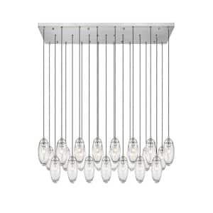 Arden 23-Light Brushed Nickel Shaded Linear Chandelier with Clear Glass Shade with No Bulbs Included