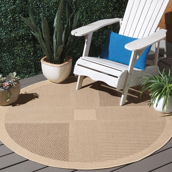 Courtyard Natural/Brown 5 ft. x 5 ft. Round Border Indoor/Outdoor Patio  Area Rug