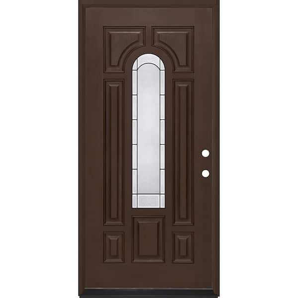 Regency 36 in. x 80 in. Center Lite Empire Deco Glass LHIS Hickory Fiberglass Prehung Front Door with 6-9/16 Jamb