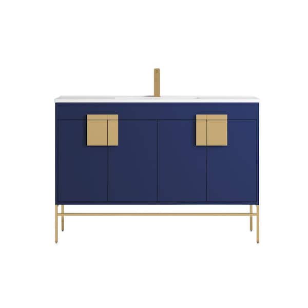 TENNANT BRAND Minimalistic 47 in. W x 18 in. D x 33 in. H Bathroom Vanity in Navy Blue with Porcelain Sink Top