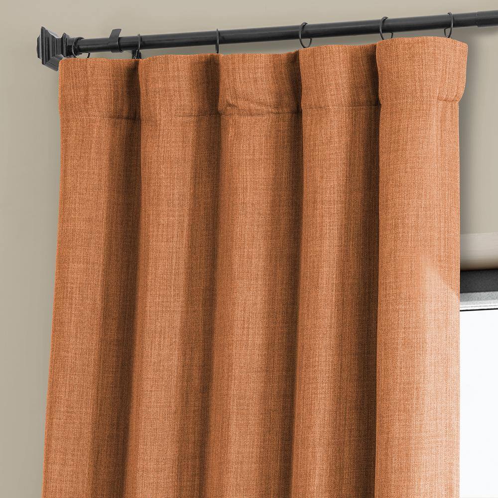 Desert Orange Faux Linen Blackout Puddle Length Curtain Panel