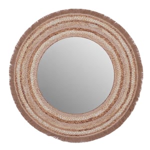 38 in. x 38 in. Beige Wood Bohemian Round Wall Mirror