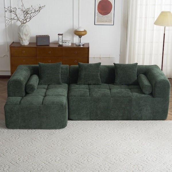 50.4 in. W Chenille Modular Couch Sectional Sofa in Green with 2-Side Pockets