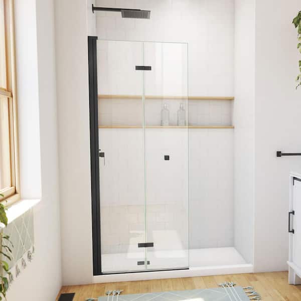 Aqua-Q Fold 29-1/2 in. W x 72 in. H Bi Fold Frameless Shower Door in Matte Black with Clear Glass