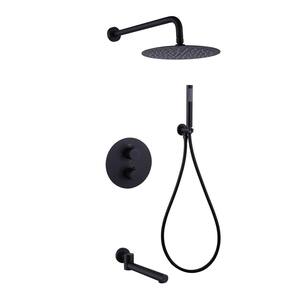 Double-Handle 1-Spray Thermostatic Tub and Shower Faucet 4 GPM Wall Mount Shower System in. Matte Black Valve Included