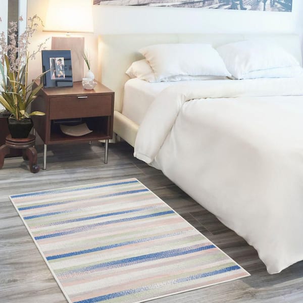 Whimsicle Ivory Multicolor 3 ft. x 5 ft. Geometric Contemporary Kitchen Area Rug