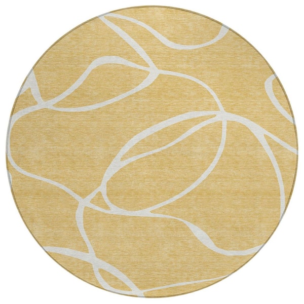 Chantille Machine Washable Indoor/Outdoor Abstract ACN999 Gold 8 ft. x 8 ft. Area Rug