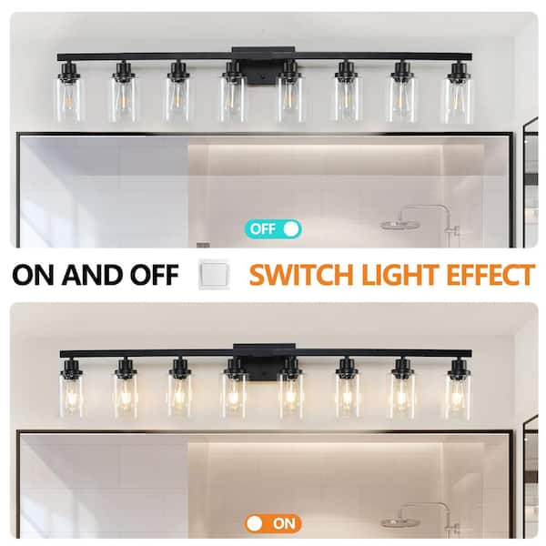 51.2 in. 8-Light Black Bathroom Vanity Light Fixture Black Finish with Clear Glass Shades