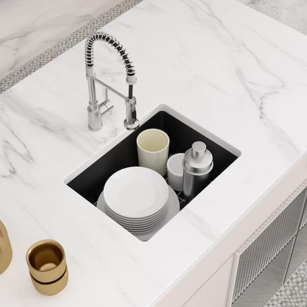 22 in. Undermount Sink Black Quartz/Granite Composite Single Bowl Kitchen Sink