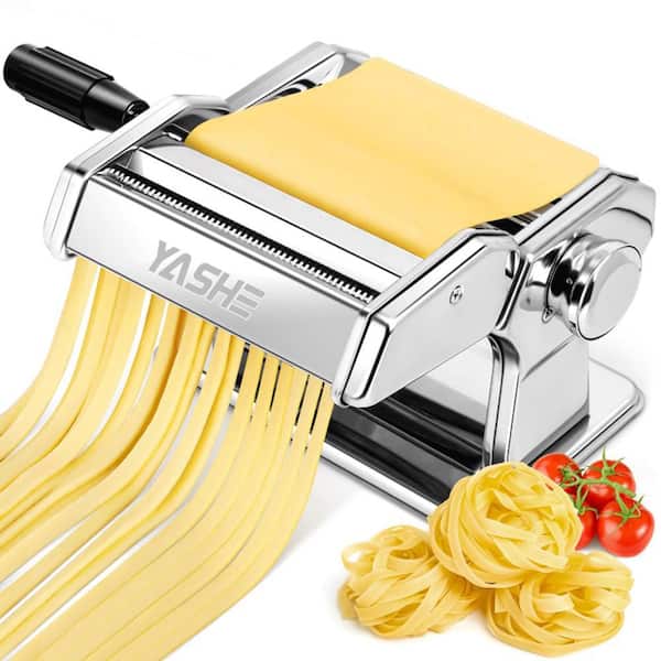 Silver 2-in-1 Pasta Maker with Cleaning Kit, Adjustable Thickness Settings