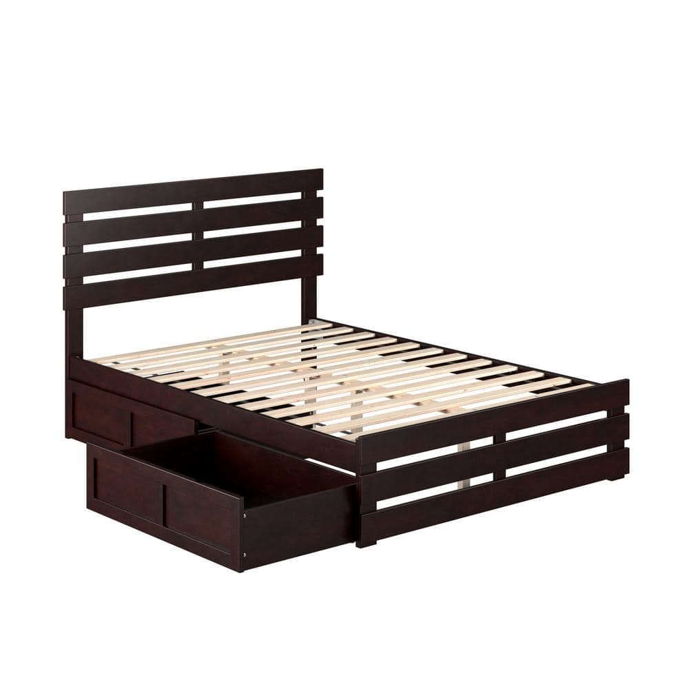 Espresso Full Wood Storage Bed with Headboard and Drawers