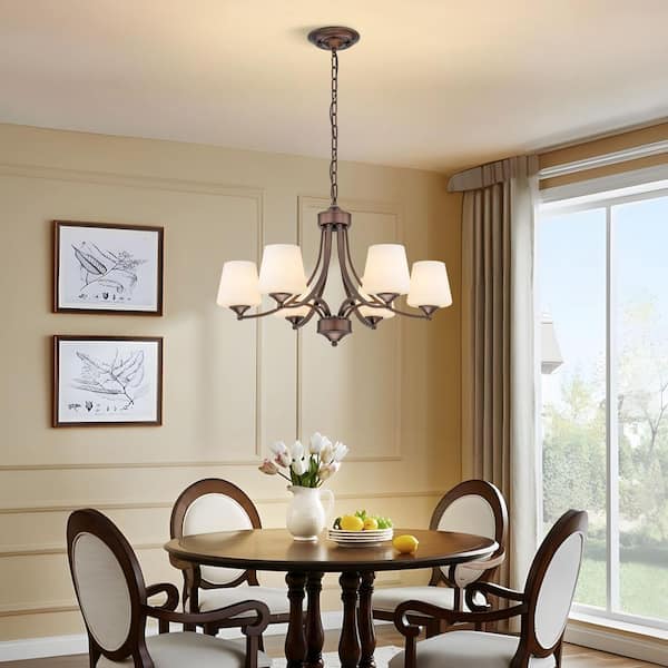 TinHon 6-Light Vintage Bronze Chandelier with Milky White Glass