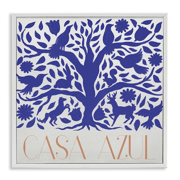 Stupell Industries Casa Azul Blue Tree by Elizabeth Medley White Framed Animal Giclee Art Print 12 in. x 12 in.