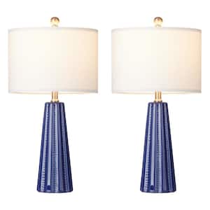 23.5 in. Blue Ceramic Table Lamp Set with USB, Type-C and AC Outlet (Set of 2)
