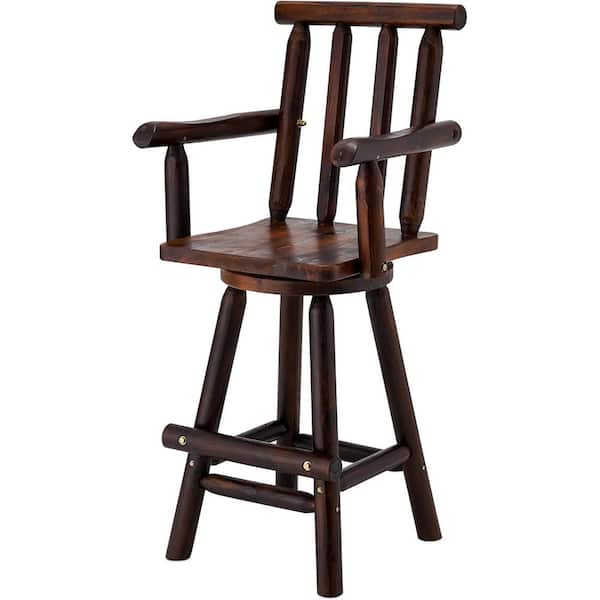 WIAWG 49.5 in. H Swivel Wood Outdoor Bar Stool, Tall Patio Wood Bar Chair, Burlywood Patio Barstoo for Bistro Lawn Backyard