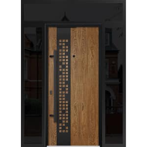 6678 64 in. x 96 in. Right-hand/Inswing 3 Sidelights Natural Oak Steel Prehung Front Door with Hardware