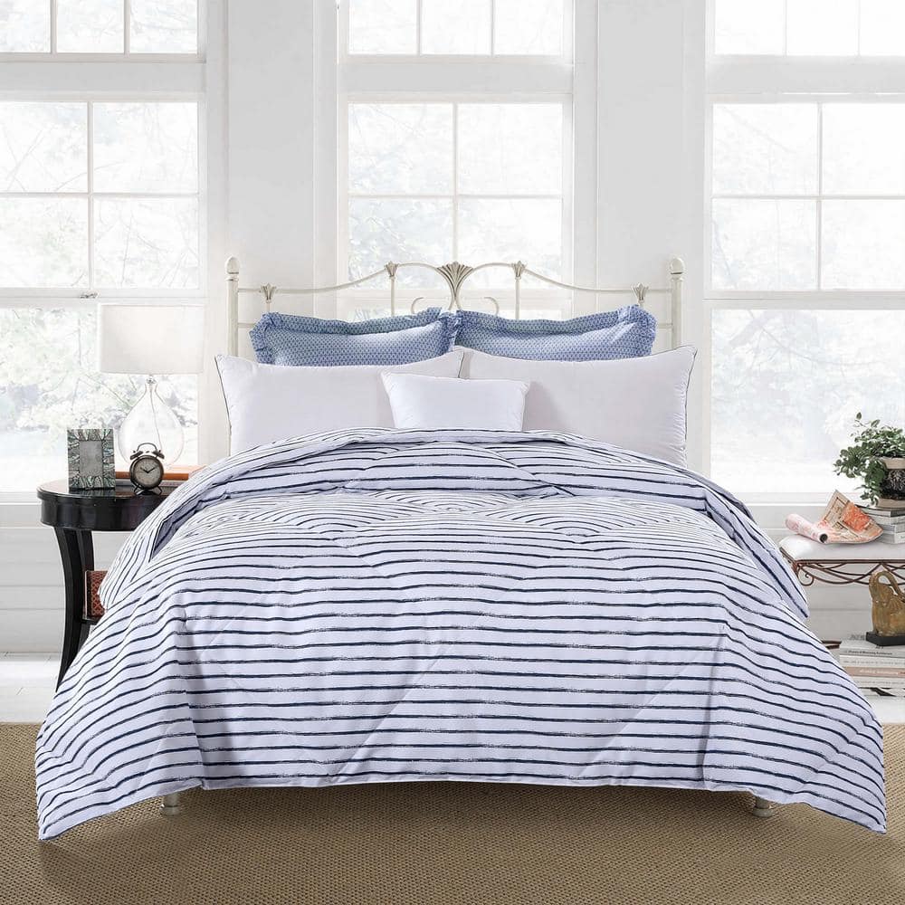 St James Home White Navy Stripe Stripes And Plaids Twin Comforter P18 0239 T S The Home Depot