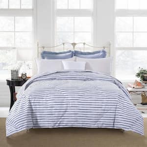 LEVTEX HOME Pickford Blue 3-Piece White, Blue, Taupe Stripe, Geometric  Cotton Full/Queen Comforter Set L19130QCS - The Home Depot
