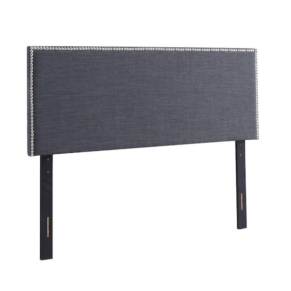 Dwell Home Inc April Gray Full Queen Size Upholstered Headboard with Nail Head Trim