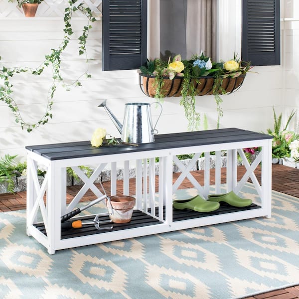 SAFAVIEH Branco 51.2 in. 2-Person Dark Slate Gray Acacia Wood Outdoor Bench