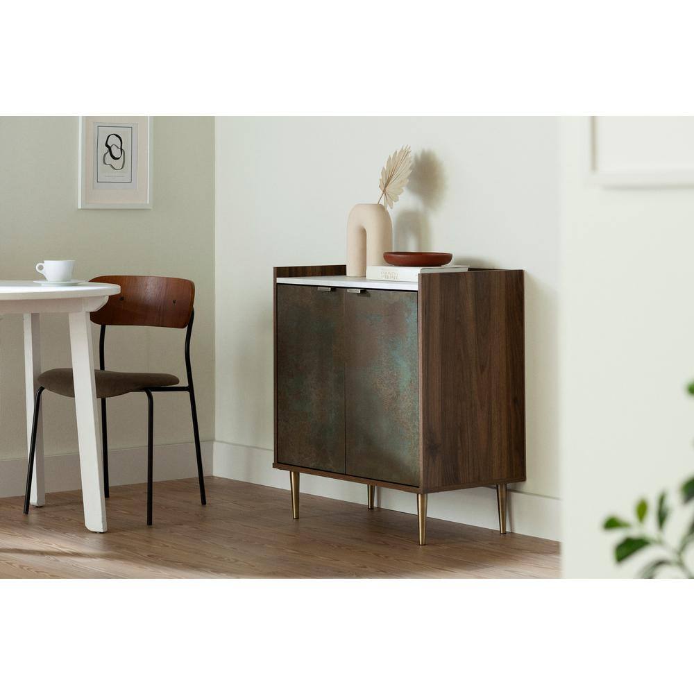 Natural Walnut and Oxide Brown Adjustable Shelf Cabinet