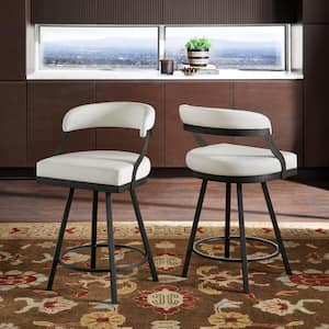 26.5 in. White Vegan Leather Black Finish Metal Frame Swivel Chair (Set of 2)