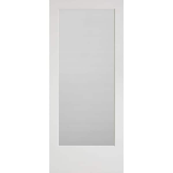 36 in. x 84 in. Primed White 1-Lite Frost Solid Wood Interior Barn Door Slab
