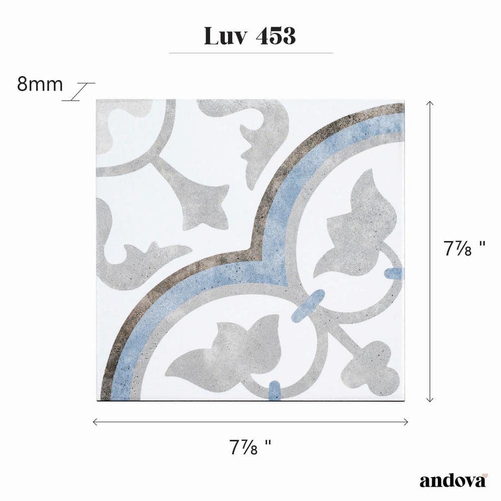 Luv Passion 8" Gray and Blue Porcelain Tile