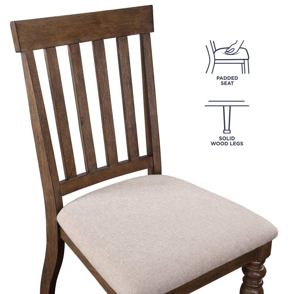 Brown Wood Farmhouse Side Chair with Upholstered Seat
