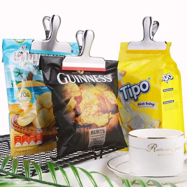 3 in. Stainless Steel Chip Bag Clips with Silicone Coating, Air Tight Seal for Food Bags, Kitchen, and Office (12-Pack)