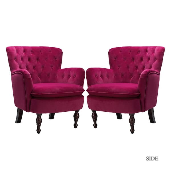JAYDEN CREATION Isabella Fushia Tufted Accent Chair (Set of 2)