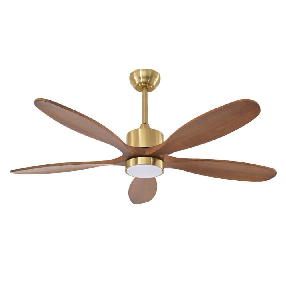 52 in. LED Indoor Downrod Modern Style Gold Ceiling Fan with Lighting Kit and Wooden Blades price history on PriceWatchPro