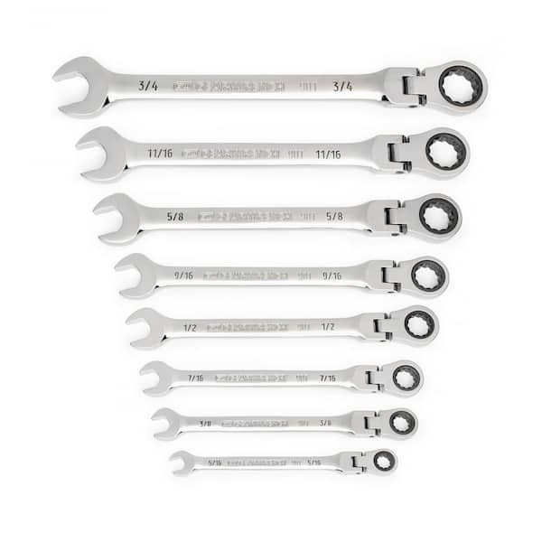 SAE Flex-Head 90-Tooth Combination Ratcheting Wrench Set (8-Piece)