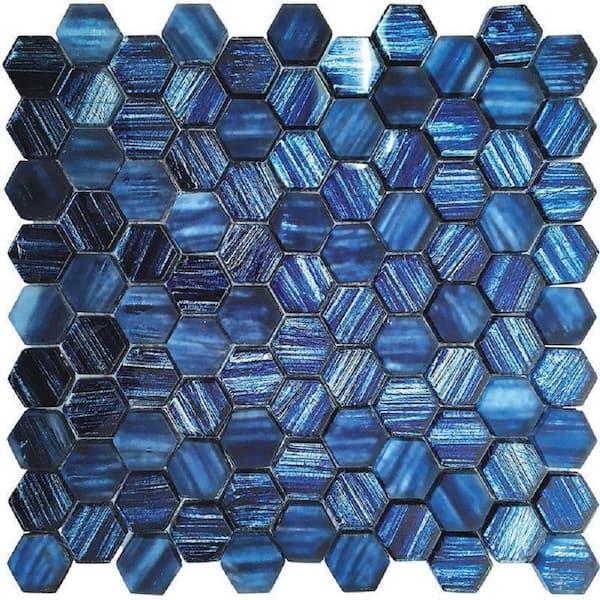 Apollo Tile Blue 11.3 in. x 11.3 in. Hexagon Polished and Matte Finished Glass Mosaic Tile (20 Cases/88.67 sq. ft./Pallet)