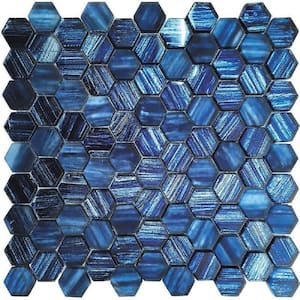 Blue 11.3 in. x 11.3 in. Hexagon Polished and Matte Finished Glass Mosaic Tile (20 Cases/88.67 sq. ft./Pallet)