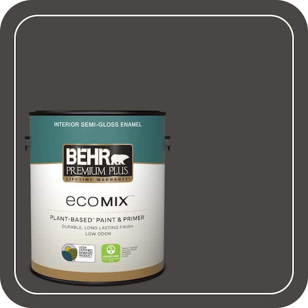 1 gal. #T16-01 Black Pearl Semi-Gloss Enamel EcoMix Plant-Based Interior Paint & Primer