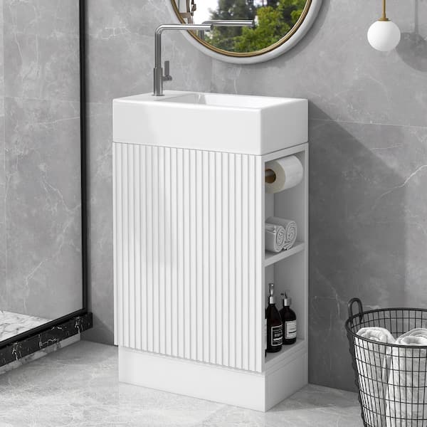 Nivencai 18.6 in. W x 33.2 in. H x 10.6 in. D Single Sink Bath Vanity in White with White Ceramic Top and 2-tier Shelf