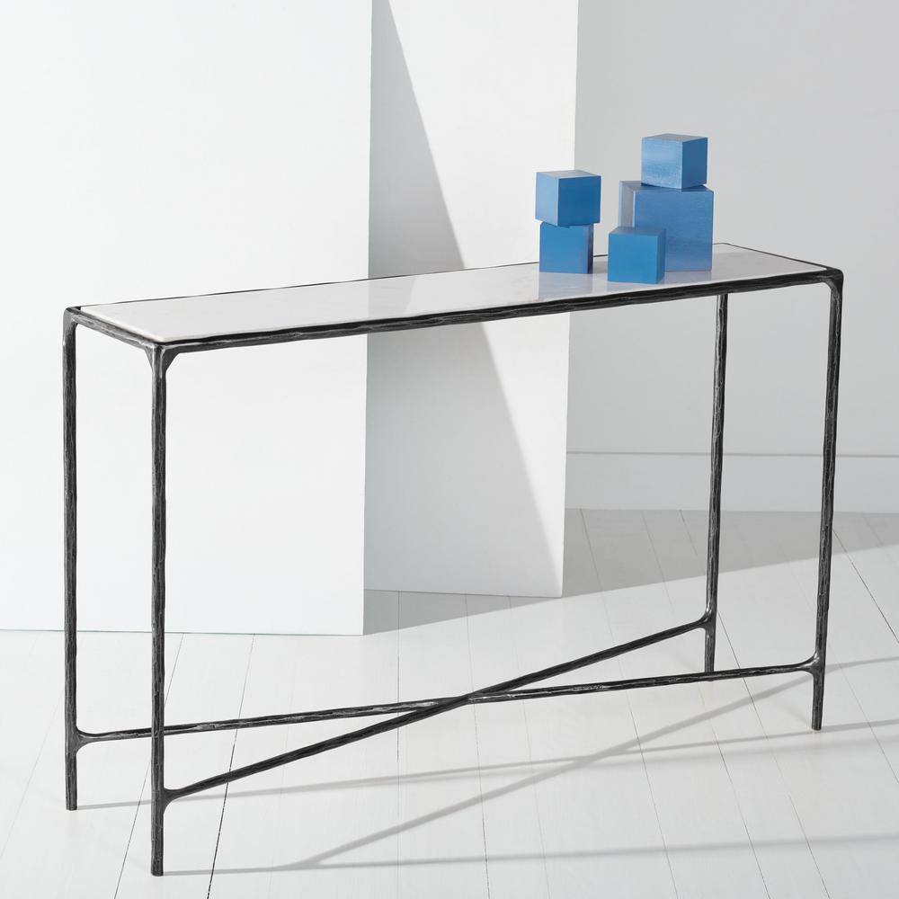 Evelynn Luxe 48'' Black Metal and White Marble Console Table