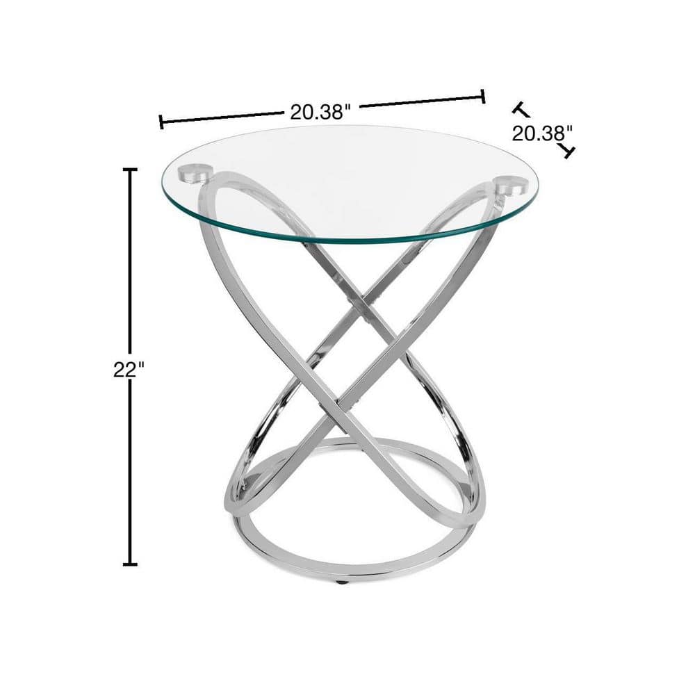 Small Round Chrome and Glass Accent Table