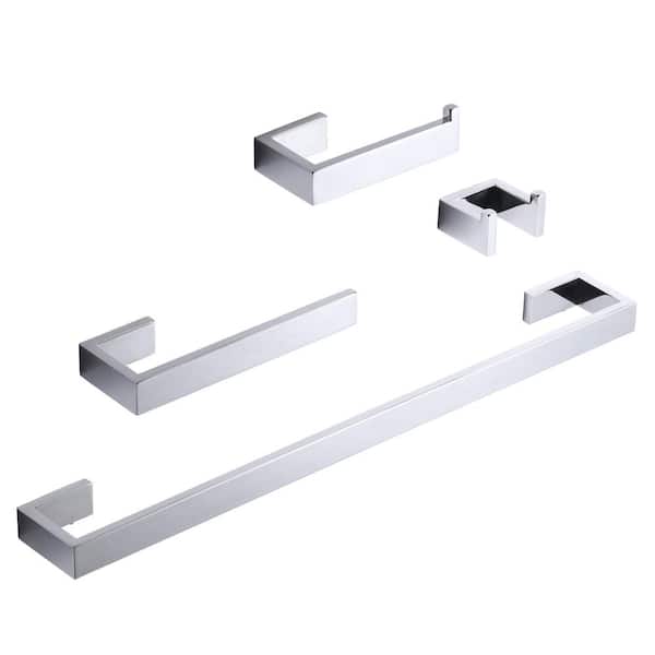 AVITAS 4-Piece Bath Hardware Set with Towel Bar Toilet Paper Holder Hand Towel Holder and Robe Hook in Chrome