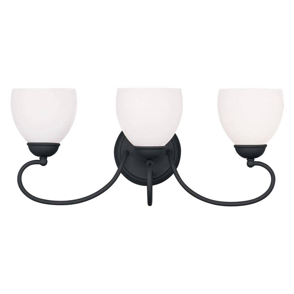 Brookside Transitional 3-Light Vanity in Black with Satin Opal White Glass
