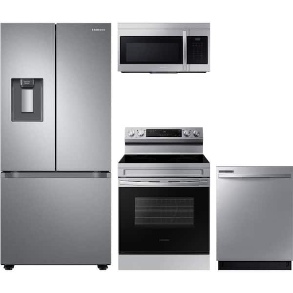 22 cu. ft. Standard Depth 3-Door French Door Refrigerator with 4-Burner Freestanding Range and Tall Tub Dishwasher