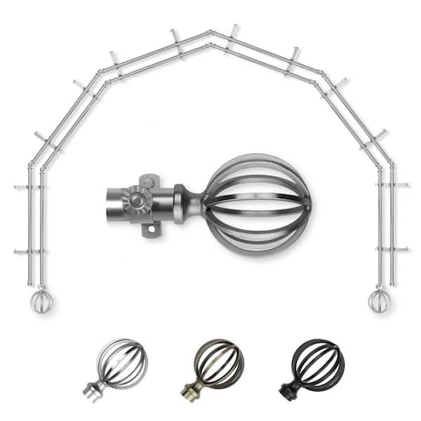 EMOH 13/16" Dia Adjustable 6-Sided Double Bay Window Curtain Rod 28 to 48" (each side) with Leoni Finials in Satin Nickel