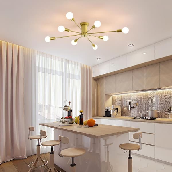 Genoci 8-Light Gold Dimmable Sputnik Sphere Chandelier for Kitchen