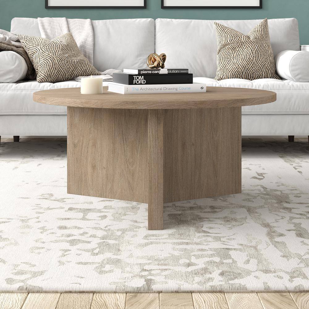 Anders 36" Round Antiqued Gray Oak Coffee Table
