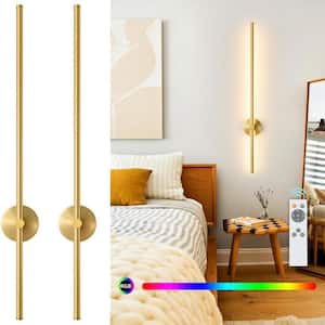 39.37 in. 2-Light Gold LED Wall Sconce with Remote Control Dimmable Multicolor, DIY 350-Degree Rotate, Memory Function