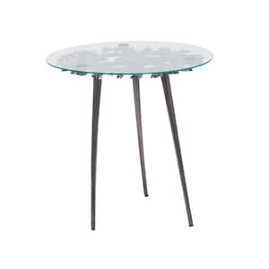 22 in. Black Large Round Glass End Accent Table with Clear Glass Top