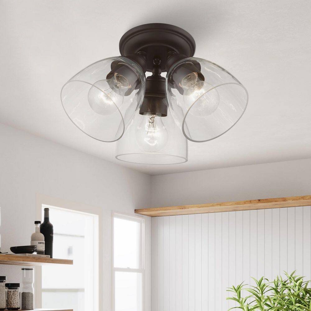 Bronze 3-Light Flush Mount with Clear Glass Shades